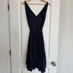 Vici Navy Cotton Blend Sleeveless V-Neck Dress with Waist Tie